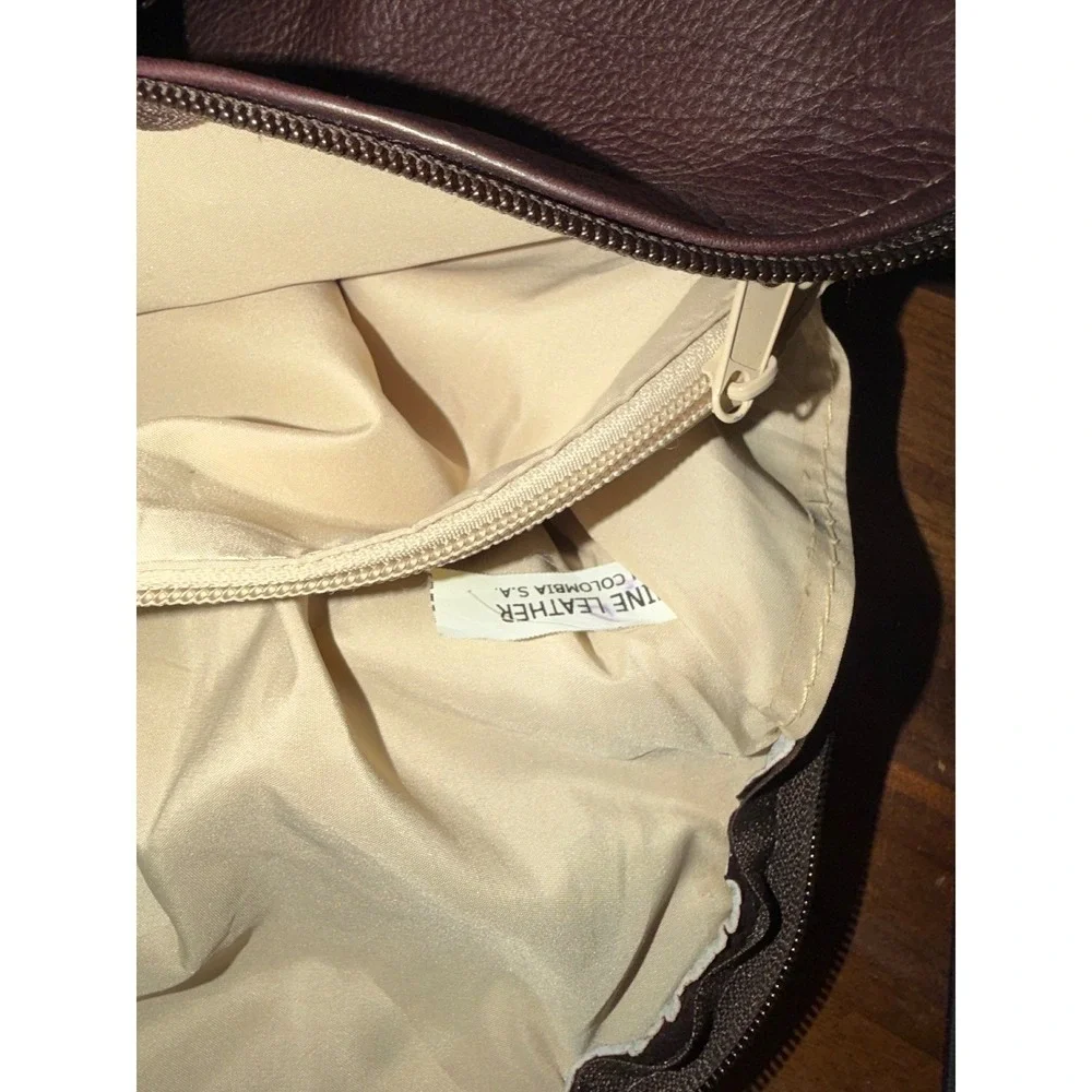 Burgundy Leather and Faux Fur Tote Duffel Bag with Detachable Shoulder Strap